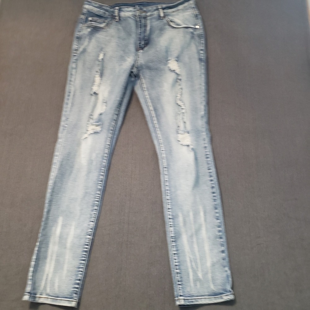 Junbaoss Distressed Jeans Mens 34 Light Blue Ripped Slim Fit Denim Pants